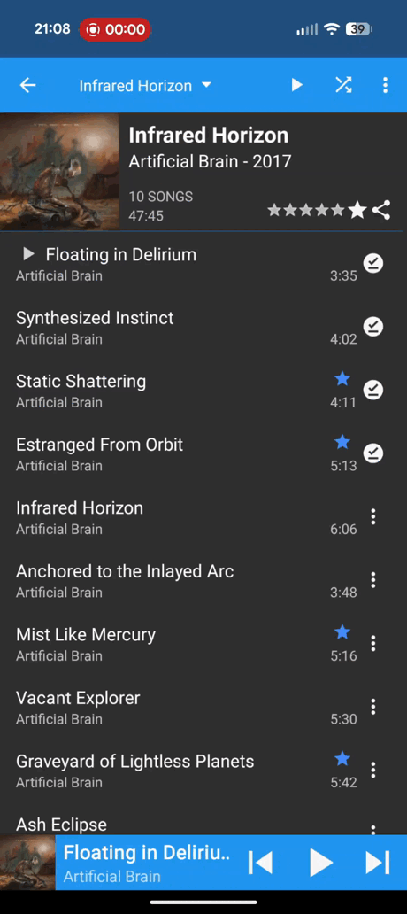 DSub2000 now playing screen interaction